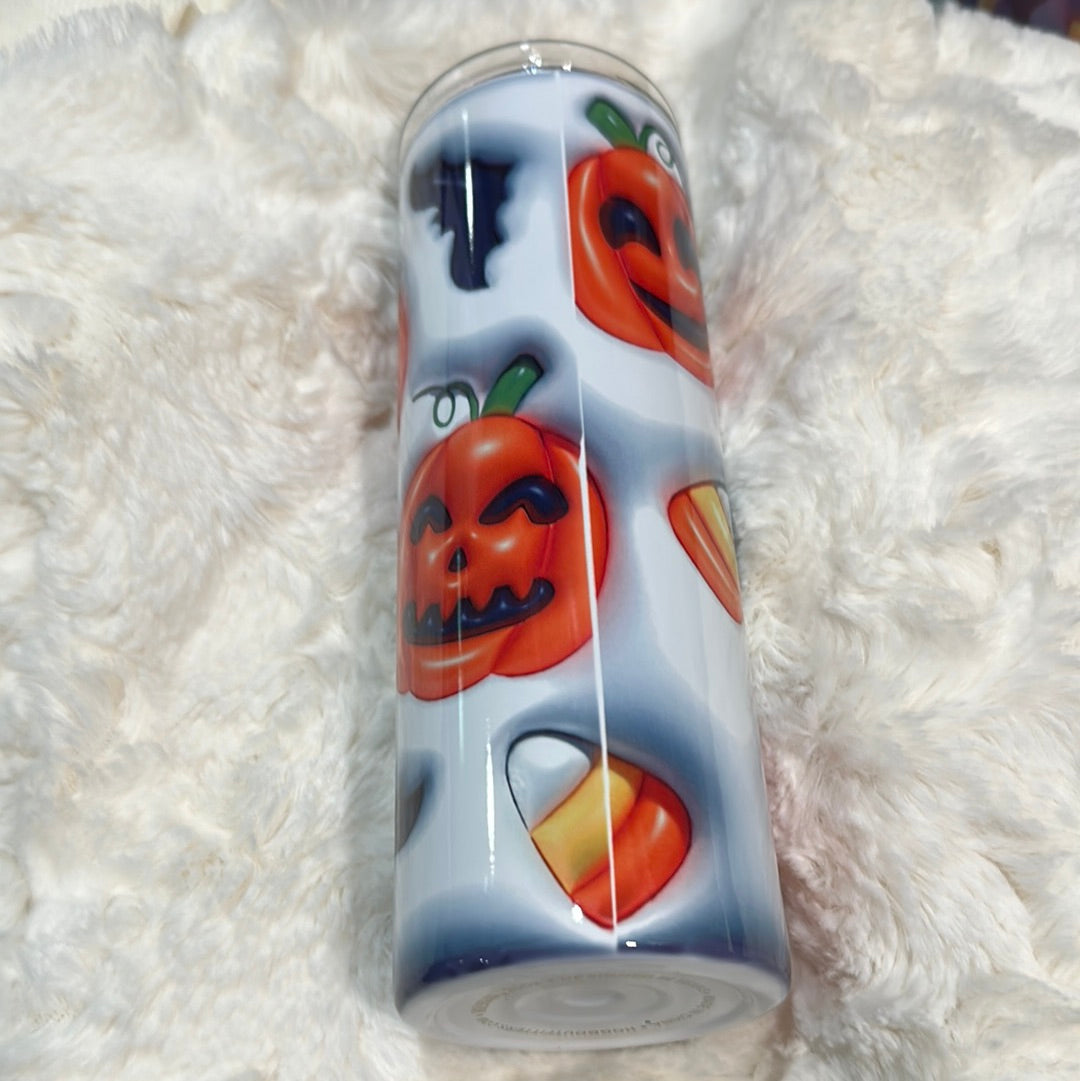 Pumpkin candy corn puff tumbler (imperfect seam)