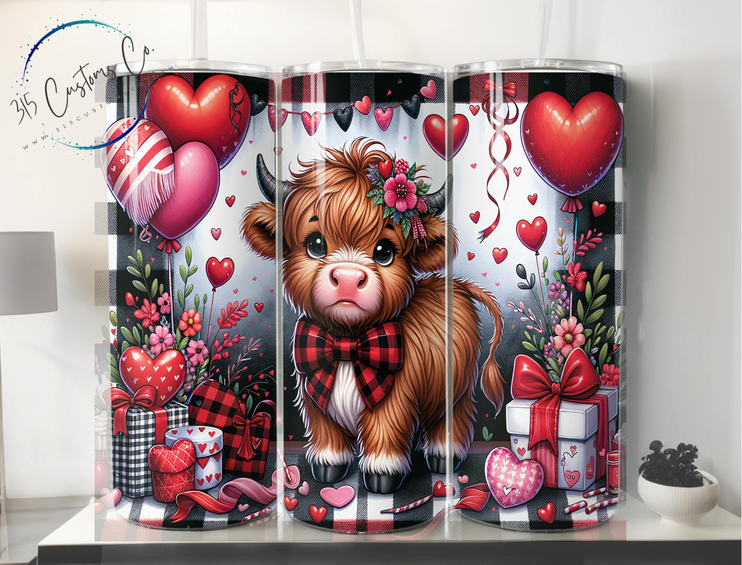 Highland Cow Valentine tumbler