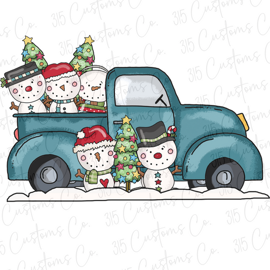 Blue Truck w/ Snowmen Transfer