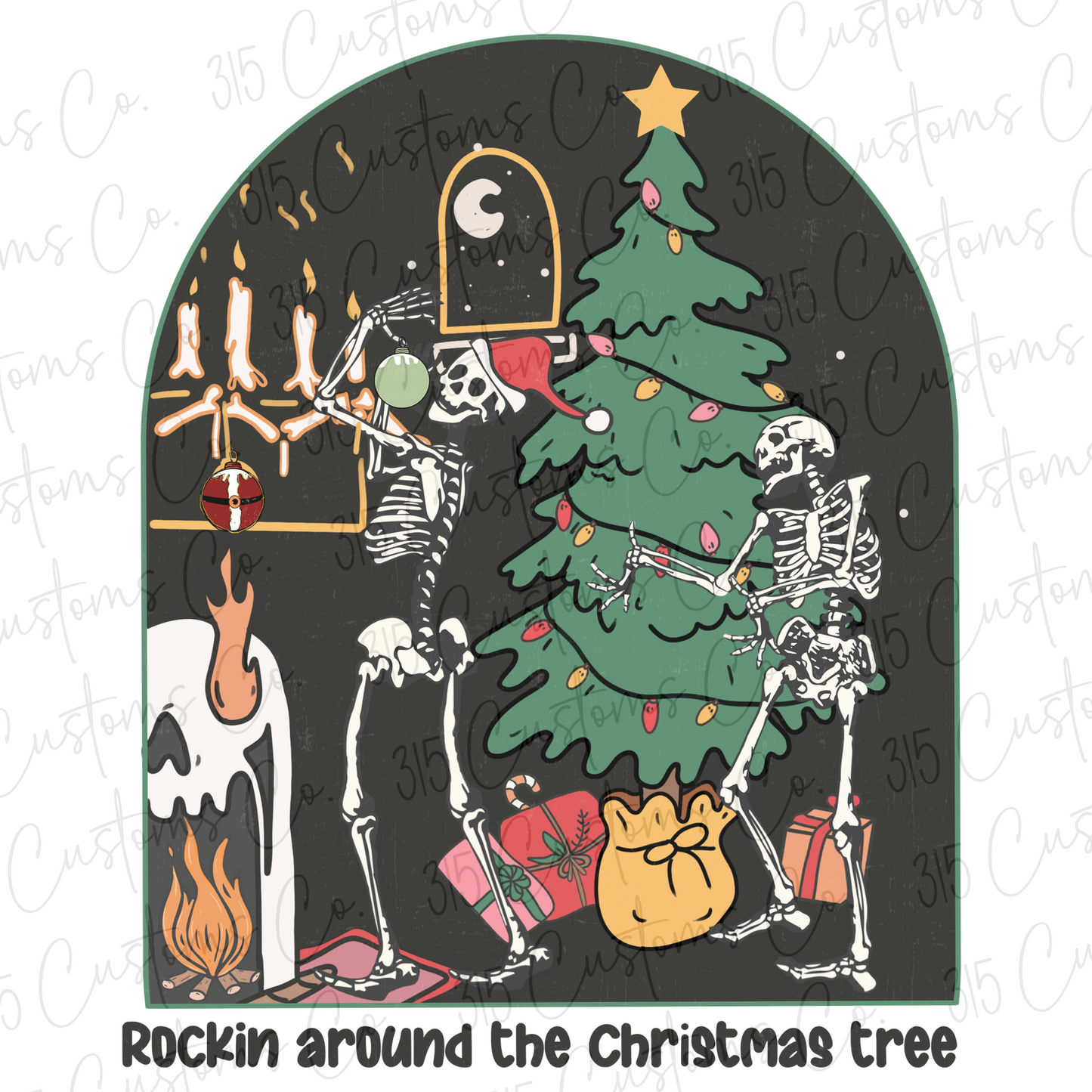 Rockin around the Christmas Tree Skelley Transfer