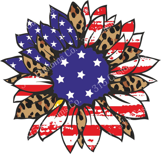 American flag/Cheetah Sunflower Transfer