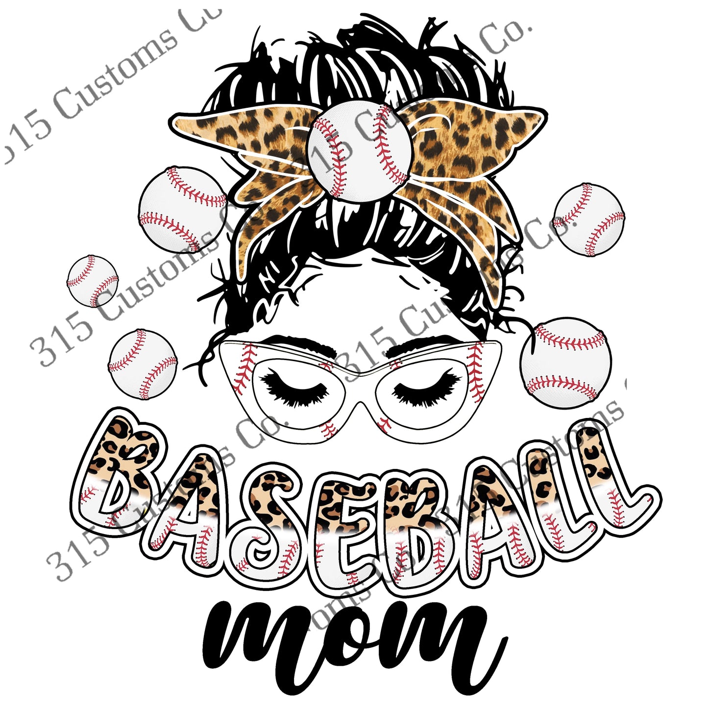 Messy Bun Baseball mom Transfer (baseball)