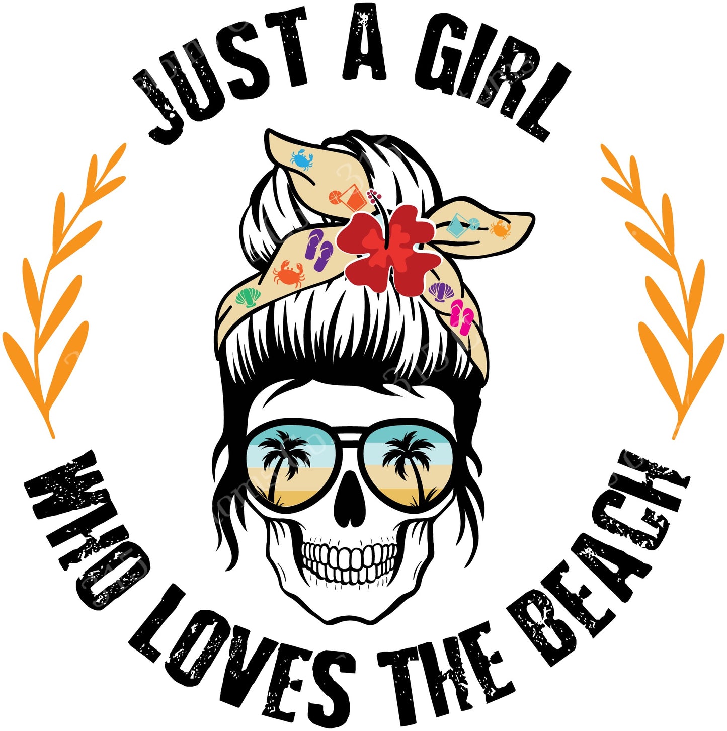 Messy bun skull mom- just a girl who the loves the beach Transfer