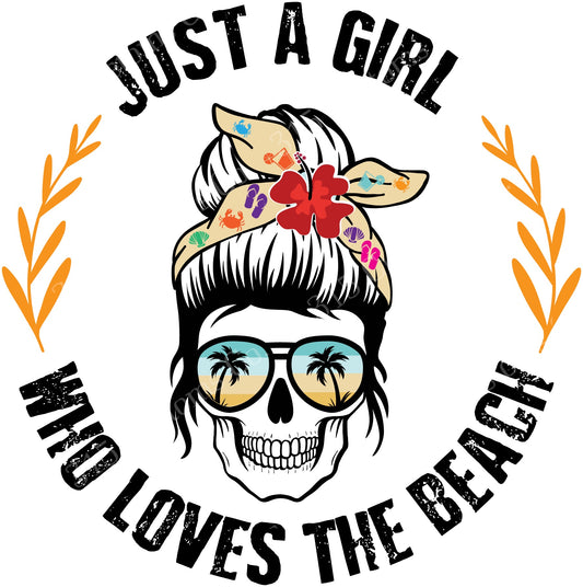 Messy bun skull mom- just a girl who the loves the beach Transfer