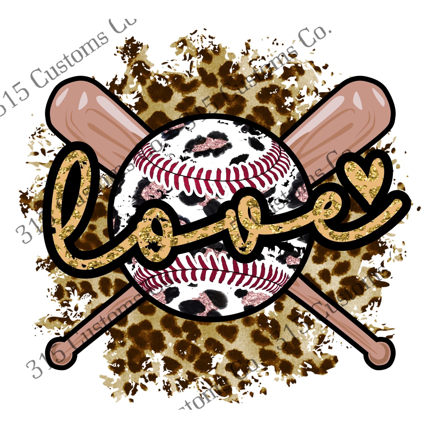 Cross bats love (leopard/vintage ball)Transfer